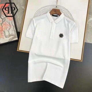 #2021 nuevo # philpp plein hombres verano algodón casual solapa polo-shirts guapo hombres negocios formal negro blanco slim polo-shirts