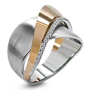 anillo simple de zirconita para mujer con dos colores y cruz