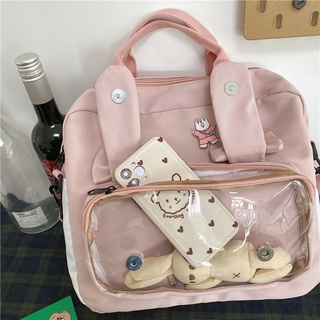 Bunny Ita Bag Backpack Cute Rabbit Ears Shoulder Bag Kawaii Girls Pink Backpack Bag with PVC Transprent Pocket Clear Itabag H219 (5)