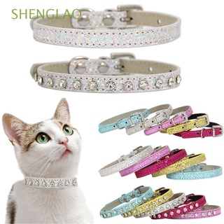 Shenglao decoración brillante diamante hebilla de cuero PU cadena cachorro cuello correa perro gato Collar/Multicolor