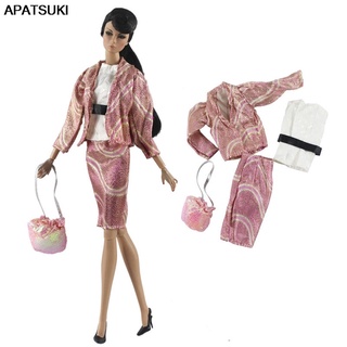 rosa moda muñeca conjunto de ropa para barbie muñeca trajes abrigo camisa falda bolso bolso fiesta disfraz 1/6 muñeca accesorios niños juguetes