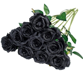 Rosas artificiales, hortensias artificiales de seda ramo de flores de un solo tallo falso rosa para oficina en casa boda arreglos decoración negra