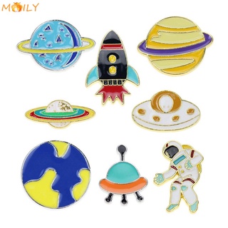 MOILY Star Stras Moon Space Brooches Astronaut Lapel Pin Planet Enamel Pins For Universe Lover Jewelry Rocket Clothing accessories Badges Gift