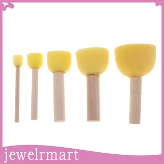 [Jewelrymart] juego de 5 pinceles redondos de espuma de esponja de madera herramientas para niños pintura artesanía (7)