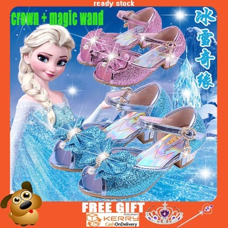Zapatos de Elsa congelados Princess Butterfly Drilling Dancing High Talon Sandalias Crystal Shoes