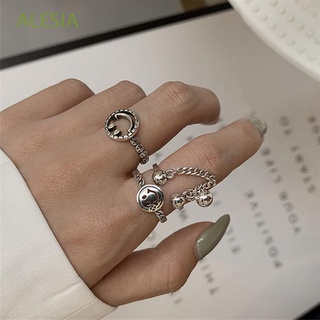 alesia anillo de cadena ajustable vintage moda joyería sonriente cara anillo mujeres fiesta regalo hueco aleación coreana niñas anillo de dedo