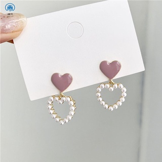 Las mujeres de las señoras pendientes de plata S925 corea hueco diseño amor perla pendientes de corazón dulce pendientes de tuerca para fiesta de viaje boda (6)