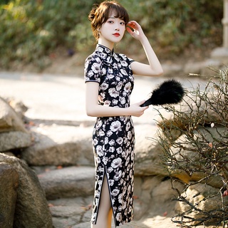 2021primavera y verano nuevo impreso Cheongsam vestido de mejora de la moda diario chica media longitud Cheongsam joven