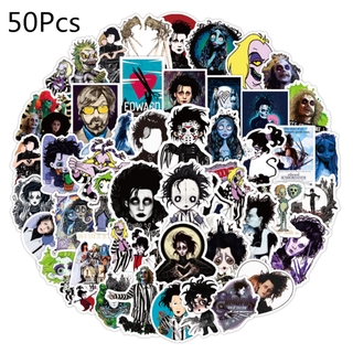 Z&m 50 pzs/set de pegatinas de película de Tim Burton/Stickers de tijeras/escarabajo