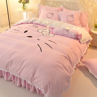 Dibujos animados princesa gato gato funda de edredón de algodón falda de cama de cuatro piezas chica corazón colegio dormitorio ropa de cama