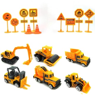 16-piece Set Alloy Engineering Vehicle With Road Sign Excavator With Road Alloy Sign Model Car Z0E3 (4)
