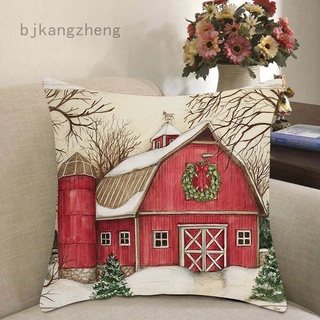 1pc 18" navidad de una sola cara de impresión funda de cojín de navidad lino funda de almohada sofá decoración del hogar