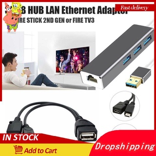 Conector Ethernet LAN HUB USB de 3 puertos y adaptador OTG para Amazon Fire 3 puertos