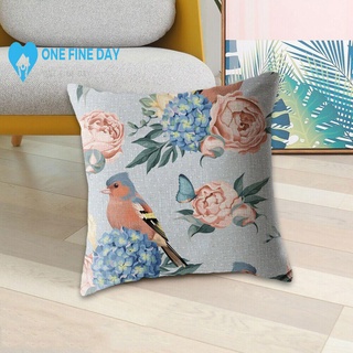 1pcs Material de lino flor y pájaro patrón funda de almohada sofá decorativo funda de almohada W8C7