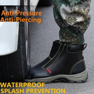 hombres de seguridad de acero del dedo del pie antideslizante cremallera botas impermeables al aire libre zapatos de trabajo