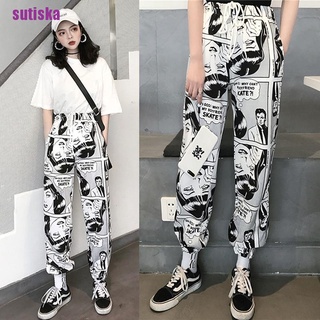 sutiska hombre mujer cómic impreso Casual suelto Hip Hop Harajuku deporte pantalones Streetwear FSA