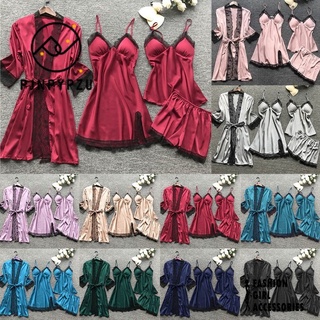 Conjunto de ropa de traje de boda de malla rosa con estampado casual lencería interior camisón camisón para el hogar ropa de casa suave vestido kimono