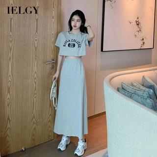 Ielgy Casual camiseta de manga corta mujer + cintura alta una línea de falda de moda conjunto de dos piezas