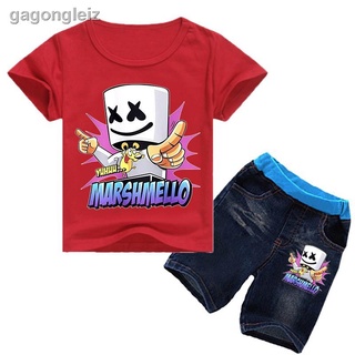 ☎►✆Conjunto De Shorts De Marshmello para niños/Camiseta De mezclilla/Shorts para bebé