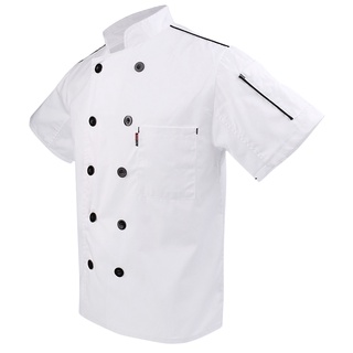 Abrigo de Chef unisex de manga corta Top Chefwear Hotel uniforme ropa nueva M, blanco