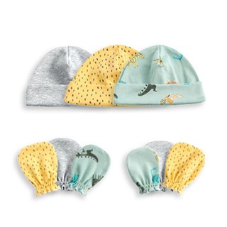 Inn 1 conjunto de guantes Unisex para bebé/niñas/gorra de algodón suave antiarañazos/accesorios para fotos recién nacidos (3)