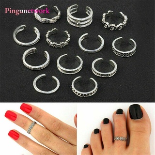 PINGUNETWORK 12PCS/SET Women Lady Toe Rings Set Vacation Adjustable Finger Rings Beach Foot Jewelry Summer Open Knuckle Foot Ring