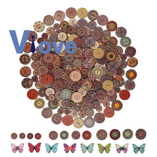 300 botones de madera Vintage 2 agujeros con varias flores mariposa