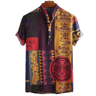 ❤Mens algodón lino manga corta Casual impreso hawaiano camisa blusa camiseta