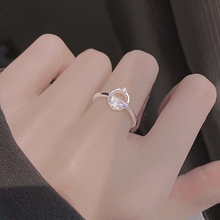Anillo de cristal geométrico redondo de plata 925, anillo ajustable abierto, anillo de personalidad, regalo de cumpleaños para mujer (5)