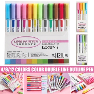 Double Line Pen Metallic Color Magic Outline Marker Pen Highlighter Marking Pens for Painting Office School