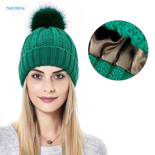Thestepsa Simple moda sombrero de punto con pompón gruesa personalidad cálida de punto sombrero de Color sólido otoño e invierno para las señoras de las mujeres