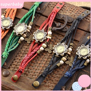 reloj de pulsera multicapa vintage/mariposa con correa de cuero sintético para mujer