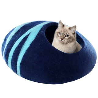 Ran hecho a mano ecológico de lana Natural grande gato cueva Premium para interior acogedor escondite duradero cálido en invierno perfecto (5)