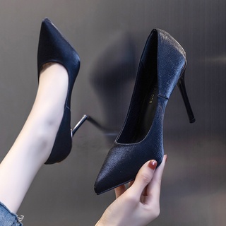 Zapatos de tacón alto de 10 cm mujeres 2021 nuevos zapatos negros puntiagudos