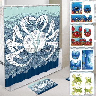 ON SALE 1/3/4PC Sea Cartoon Animal Printing Bathroom Shower Curtain Toilet Cover Mat Set