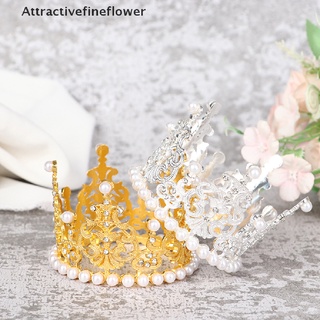 [aff] mini corona de cristal perla de cristal tiara adorno para el cabello boda cumpleaños hornear pastel [atractivefineflower]
