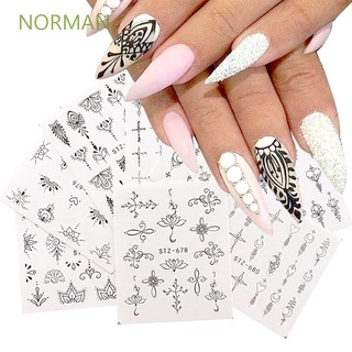 Norman 8 hojas pegatinas pintura manicura uñas arte calcomanía papel de tatuaje negro papel decoración flor (1)