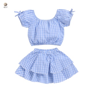 bebé niñas tops con faldas traje de cuadros manga corta transpirable conjunto de ropa para el verano