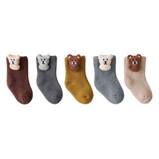 EBBSES Cotton Bear Baby Socks Soft Toddler Socks Anti Slip Thick Terry Socks Anti Slip Floor Socks Cute Autumn Non-Slip Leg Warmers Kawaii Cartoon Doll Socks/Multicolor (6)