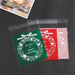 SHGIRLL 100pcs/Pack New Year Packing Wrapper Xmas Gift Christmas Candy&Cookies Bag New Self-adhesive Plastic Cellophane Bake Biscuit/Multicolor