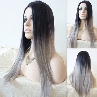bansubu mujeres sexy larga peluca recta pelo resistente al calor negro ombre gris fiesta pelucas