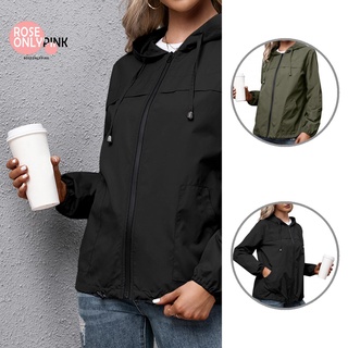 [Roseonlypink] Skin-friendly Basic Coat Solid Color Zipper Closure Hooded Jacket Loose Female Clothing