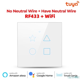 1/2/3/4 gang TUYA WiFi + 433MHZ Smart Touch Switch Home Wall Botón N/+ L Para Alexa Y Google Assistant vagbr