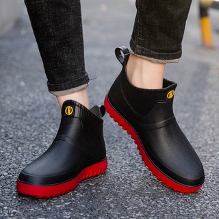 Moda antideslizante tubo corto botas de lluvia de los hombres zapatos de agua más terciopelo botas de lluvia planas 8.31 (2)