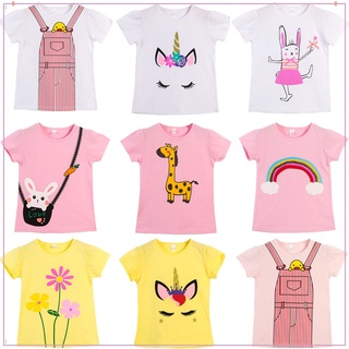 Algodón niña camiseta niños moda verano manga corta niña camisetas de dibujos animados impreso bebé Top para 2-10T (1)