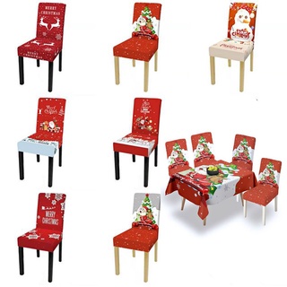 TITIYY Dining Room Seat Cover Stretchable Santa Printed Christmas Chair Covers Elastic Removable Home Decor Soft Slipcover (4)