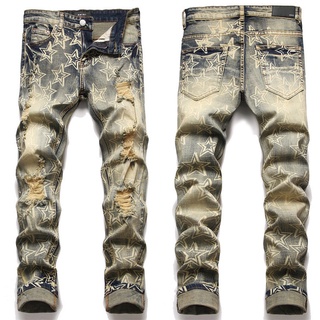 Pantalones Vaqueros Para Hombre Casual Slim Fit Jeans Stretch Ripped Retro Denim Largos (1)