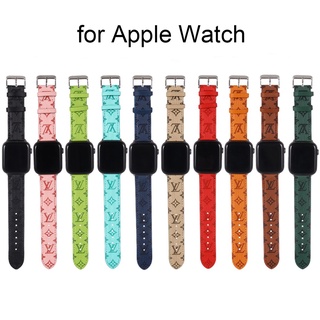 LV Colorido Raya Apple Watch Correa De Cuero PU Deporte Reloj Repuesto Para iWatch Series 3 4 5 6 7 (1)