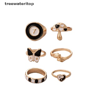 (hotsale) 6 unids/set anillo de esmalte negro para mujer goteo color aceite anillos de metal joyería regalo {bigsale}