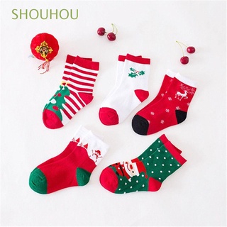 shouhou 5 pares/pack de moda para niños calcetín antideslizante de año nuevo medias de navidad calcetines mantener calientes niños niñas algodón otoño invierno pies caliente medias (1)